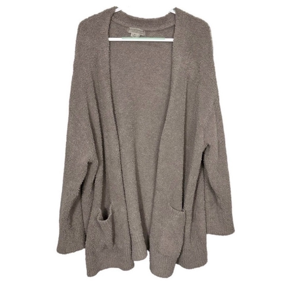 Barefoot Dreams CozyChic Beige Knit Open Cardigan with Pockets